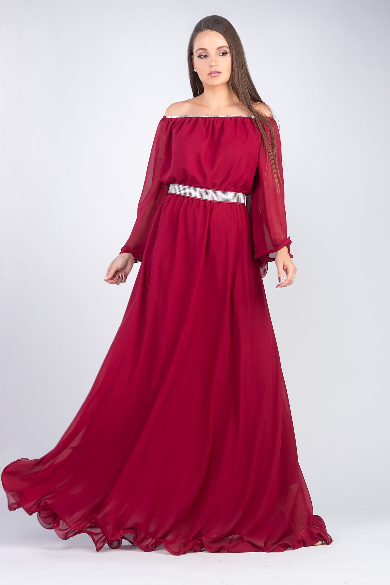 rochie lunga Rochie lunga din voal burgundy Cinderella